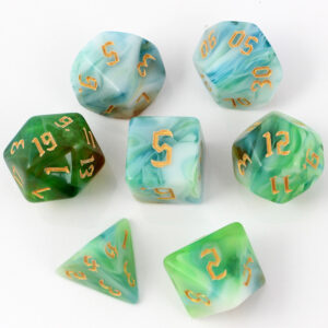 Kości RPG akrylowe zielone D&D Pathfinder zestaw 7 szt. woreczek