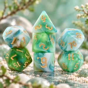 Kości RPG akrylowe zielone D&D Pathfinder zestaw 7 szt. woreczek