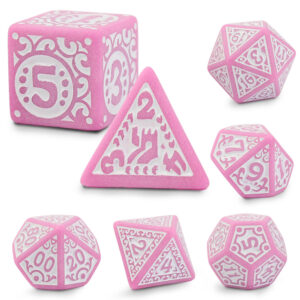 Kości RPG akrylowe różowe ornamenty D&D zestaw 7 szt. woreczek