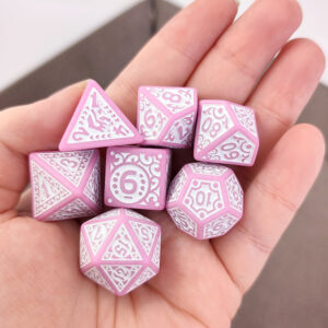 Kości RPG akrylowe różowe ornamenty D&D zestaw 7 szt. woreczek