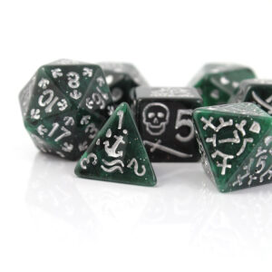 Kości RPG akrylowe pirackie zielone D&D zestaw 7 szt. woreczek