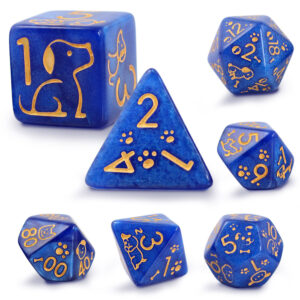 Kości RPG akrylowe pieski łapki niebieskie D&D zestaw 7 szt.