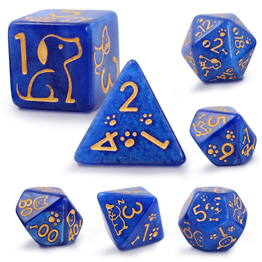Kości RPG akrylowe pieski łapki niebieskie D&D zestaw 7 szt.