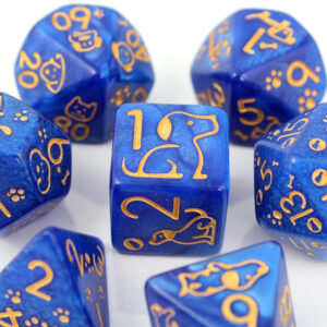 Kości RPG akrylowe pieski łapki niebieskie D&D zestaw 7 szt.