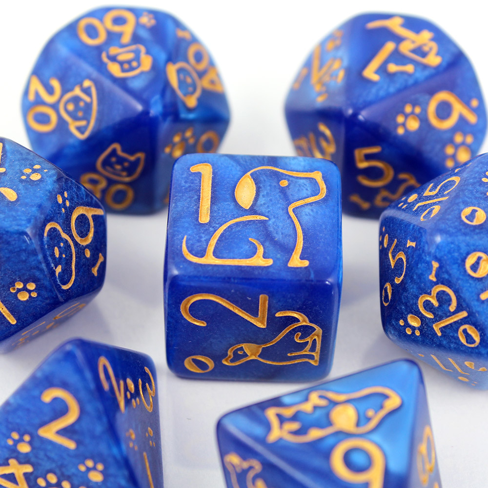 Kości RPG akrylowe pieski łapki niebieskie D&D zestaw 7 szt.