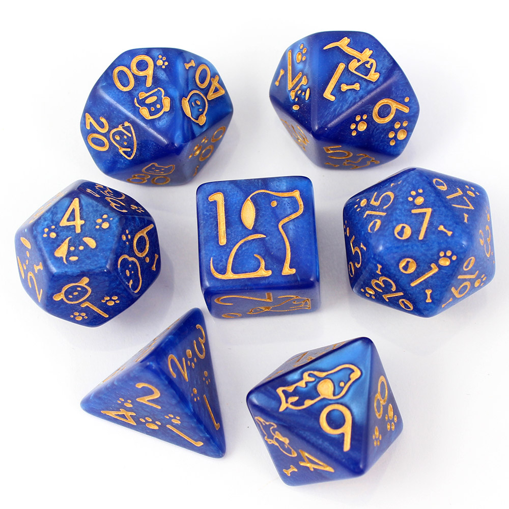 Kości RPG akrylowe pieski łapki niebieskie D&D zestaw 7 szt.