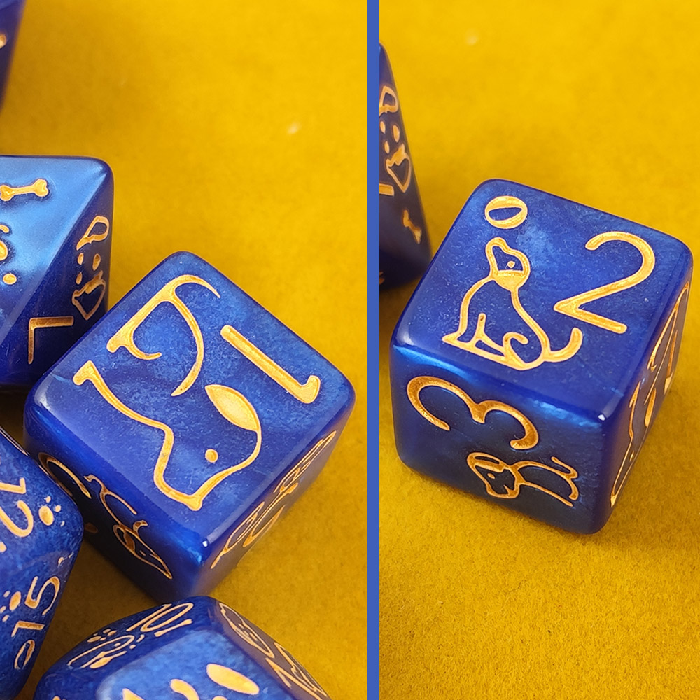 Kości RPG akrylowe pieski łapki niebieskie D&D zestaw 7 szt.