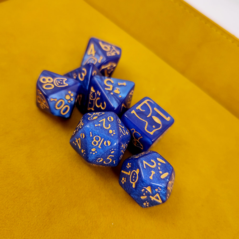 Kości RPG akrylowe pieski łapki niebieskie D&D zestaw 7 szt.