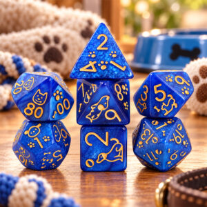 Kości RPG akrylowe pieski łapki niebieskie D&D zestaw 7 szt.