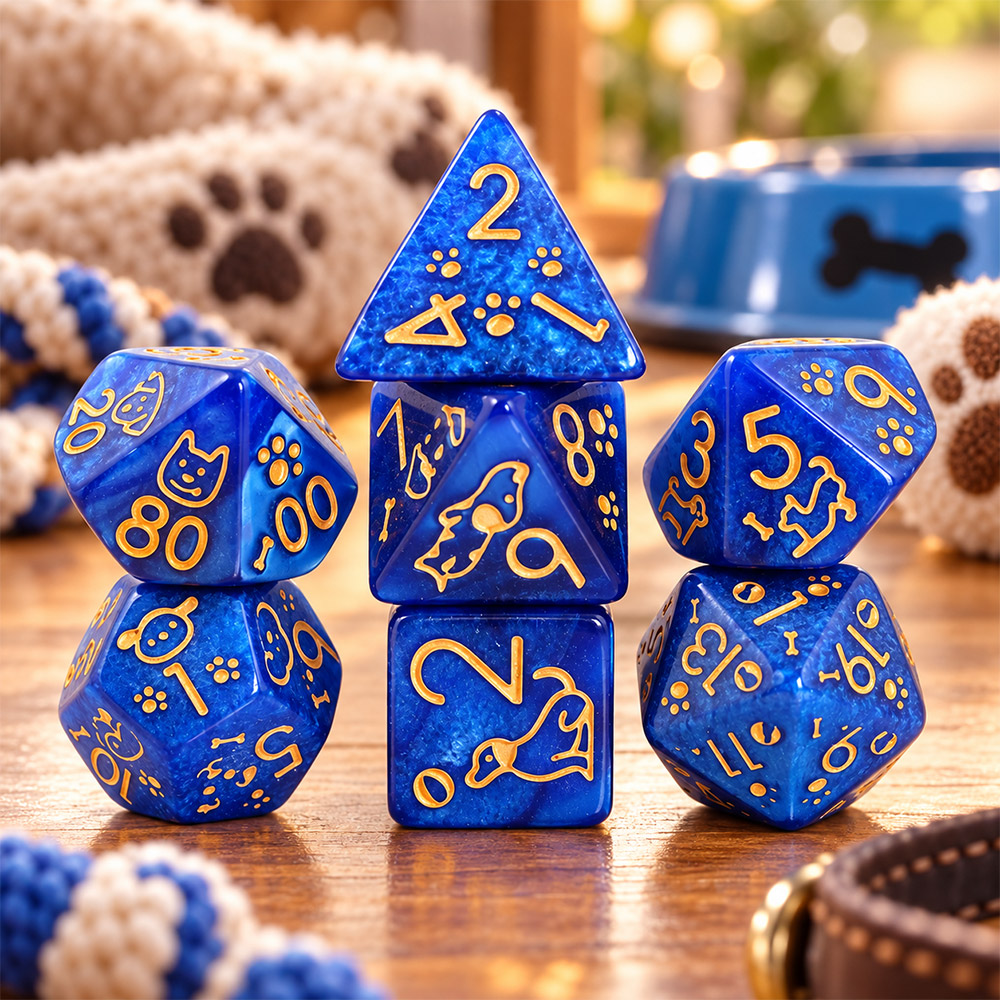 Kości RPG akrylowe pieski łapki niebieskie D&D zestaw 7 szt.