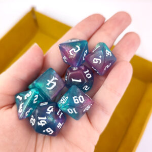 Kości RPG akrylowe turkusowe brokatowe D&D zestaw 7 szt. woreczek
