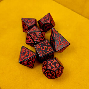 Kości RPG akrylowe czarne celtyckie czerwone D&D zestaw 7 szt.