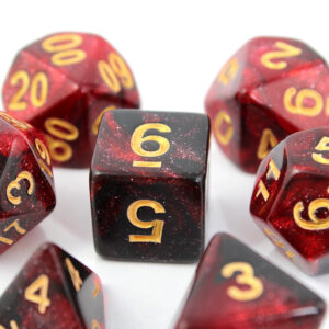 Kości RPG akrylowe czerwone brokatowe D&D zestaw 7 szt. woreczek