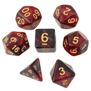 Kości RPG akrylowe czerwone brokatowe D&D zestaw 7 szt. woreczek