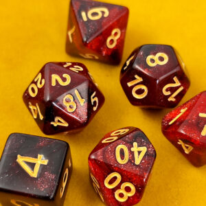 Kości RPG akrylowe czerwone brokatowe D&D zestaw 7 szt. woreczek