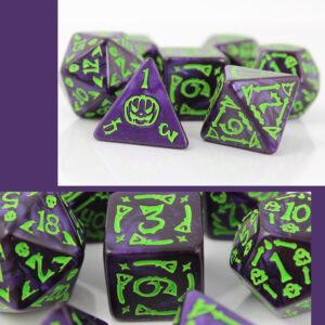 Kości RPG akrylowe Halloween fioletowe dynie D&D zestaw 7 szt.