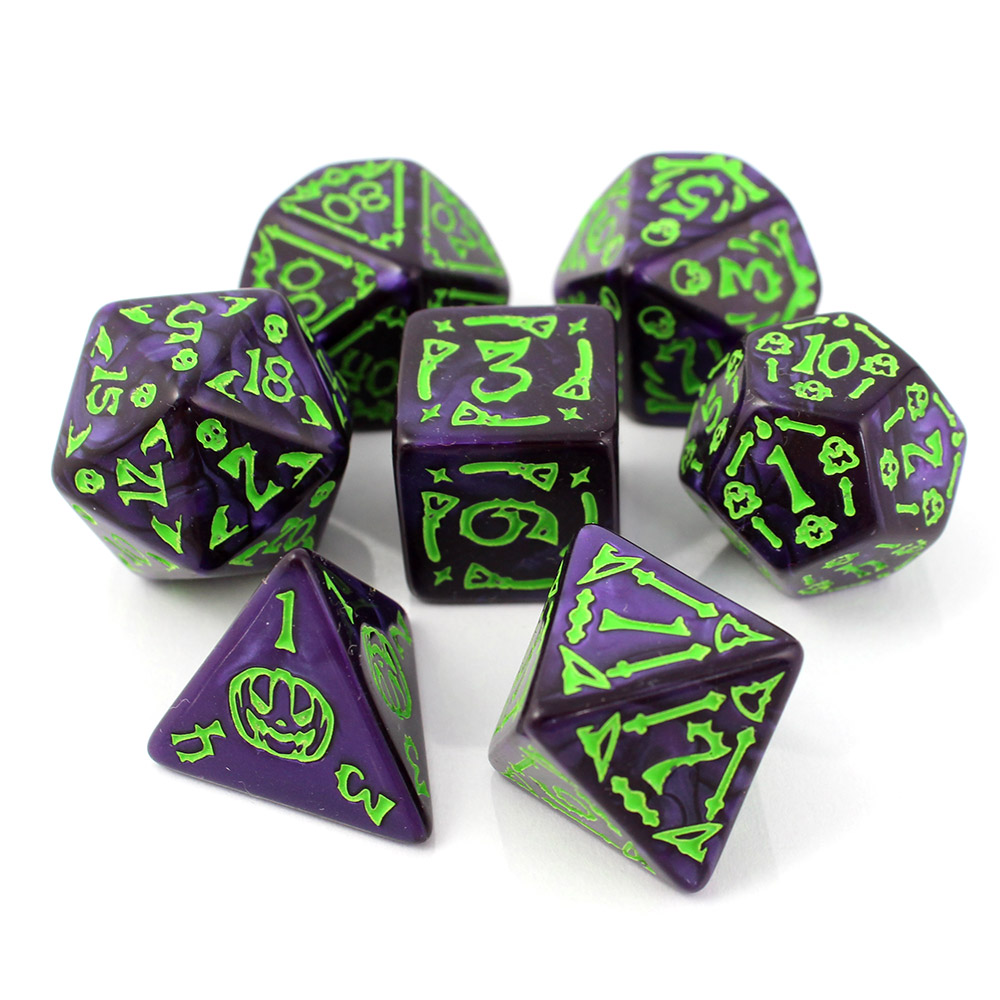Kości RPG akrylowe Halloween fioletowe dynie D&amp;D zestaw 7 szt.