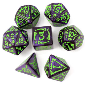 Kości RPG akrylowe Halloween fioletowe dynie D&D zestaw 7 szt.