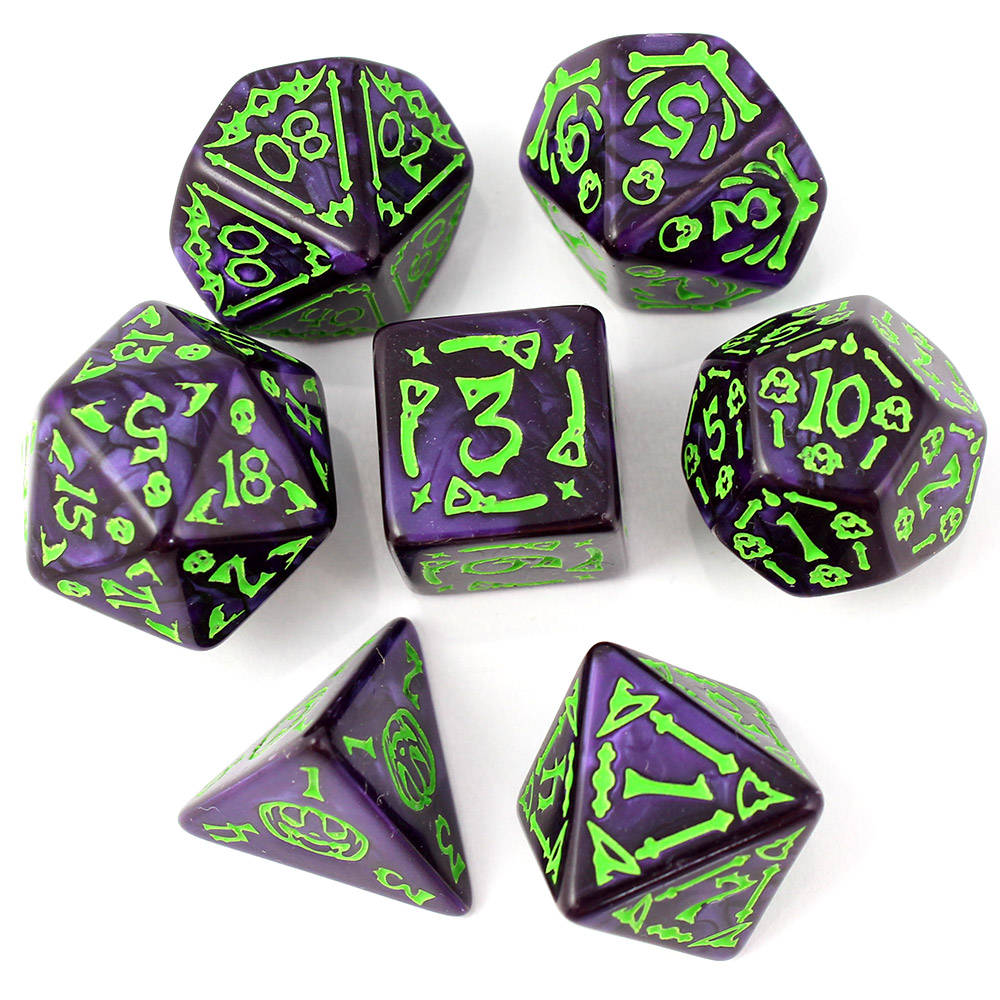 Kości RPG akrylowe Halloween fioletowe dynie D&amp;D zestaw 7 szt.