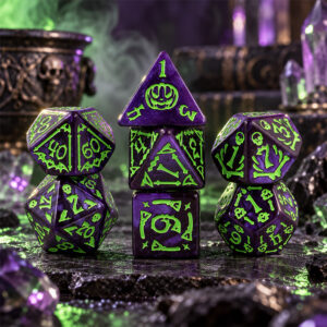 Kości RPG akrylowe Halloween fioletowe dynie D&D zestaw 7 szt.