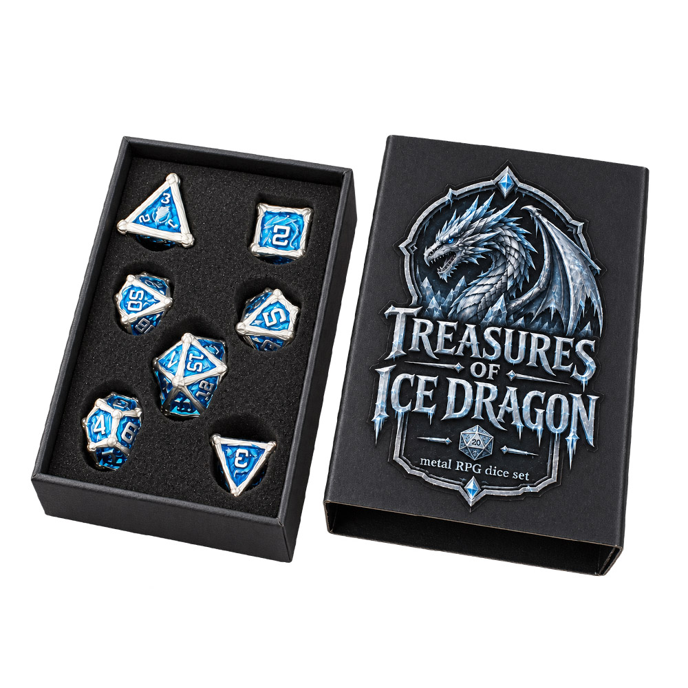 Opakowanie zestawu kości RPG Treasures of Ice Dragon