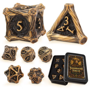 Kości RPG metalowe leśne druid gałęzie D&D zestaw 7 szt. pudełko