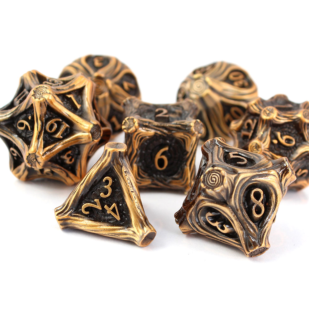 Kości RPG metalowe leśne druid gałęzie D&amp;D zestaw 7 szt. pudełko