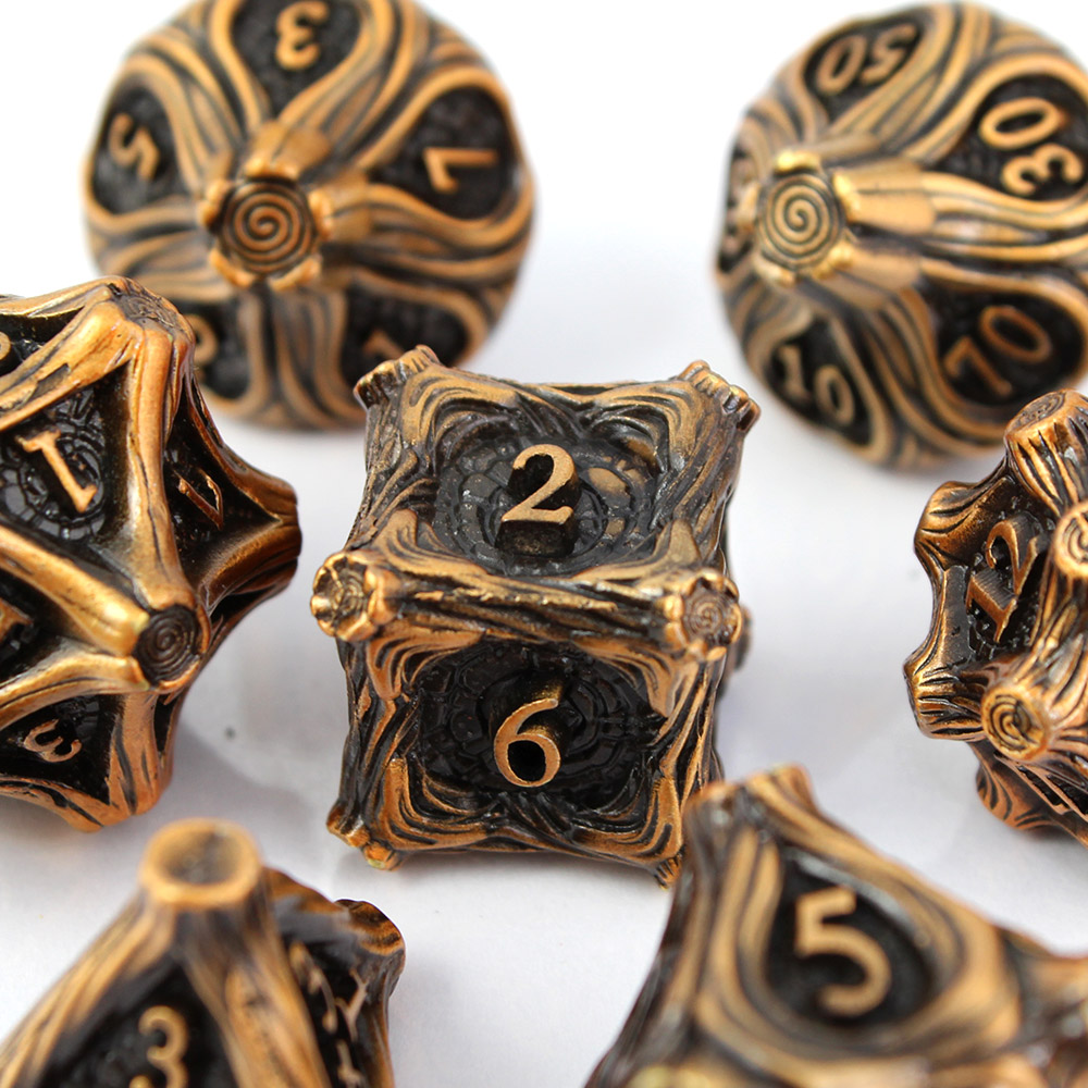 Kości RPG metalowe leśne druid gałęzie D&amp;D zestaw 7 szt. pudełko