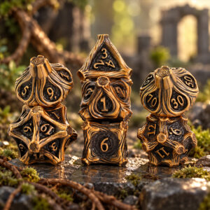 Kości RPG metalowe leśne druid gałęzie D&D zestaw 7 szt. pudełko