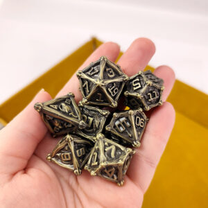 Kości RPG metalowe smoki antyczny brąz D&D zestaw 7 szt. pudełko