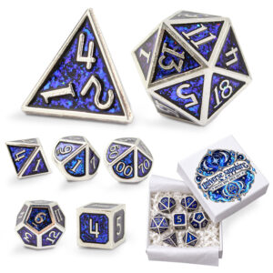Kości RPG metalowe niebieskie srebrne D&D Warhammer zestaw 7 szt.