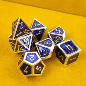 Kości RPG metalowe niebieskie srebrne D&D Warhammer zestaw 7 szt.