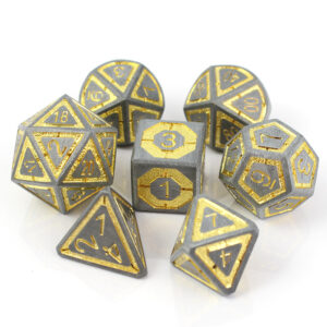 Kości RPG metalowe srebrne złote D&D Warhammer zestaw 7 szt.