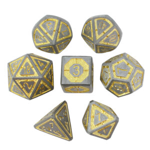 Kości RPG metalowe srebrne złote D&D Warhammer zestaw 7 szt.