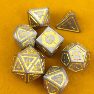 Kości RPG metalowe srebrne złote D&D Warhammer zestaw 7 szt.