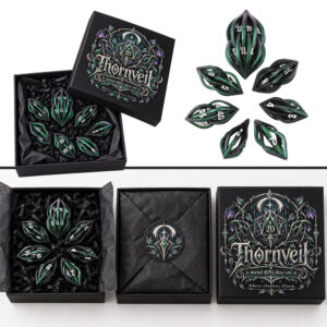 Opakowanie zestawu kości RPG Thornveil