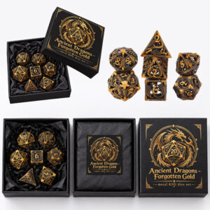 Opakowanie zestawu kości RPG Ancient Dragons – Forgotten Gold