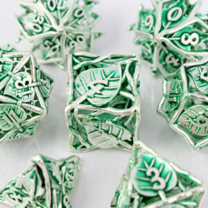 Kości RPG metalowe ażurowe kwiatowe zielone D&D zestaw 7 szt.