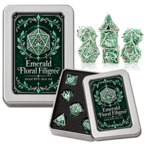Opakowanie zestawu kości RPG Emerald Floral Filigree