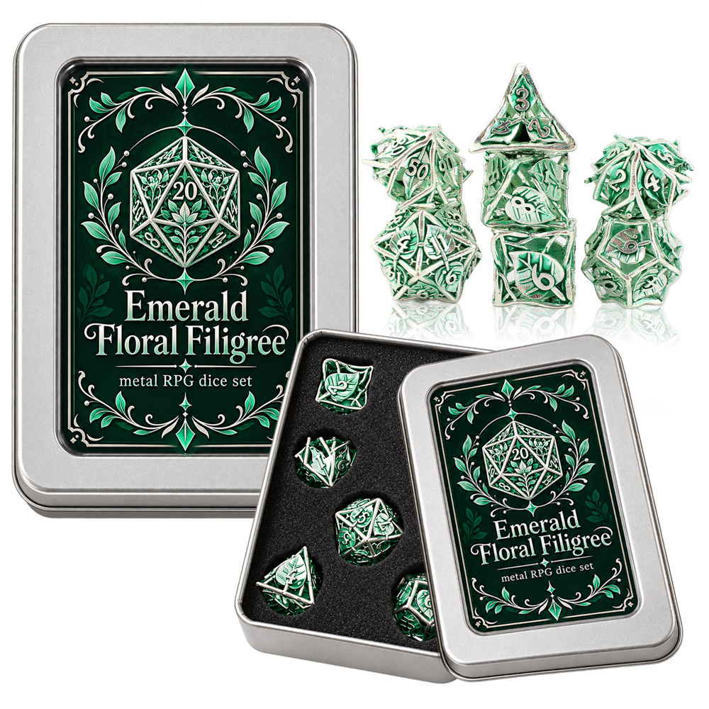 Opakowanie zestawu kości RPG Emerald Floral Filigree