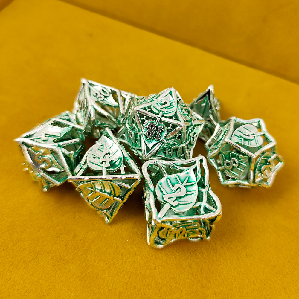 Kości RPG metalowe ażurowe kwiatowe zielone D&amp;D zestaw 7 szt.