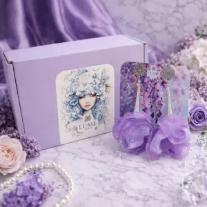Kolczyki z tkaniny lawendowe lekkie mieniące handmade oksydowane