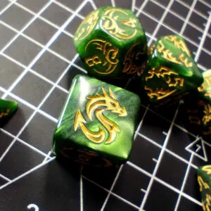 Zestaw kości RPG Dragon's Jade zielone ze smokami