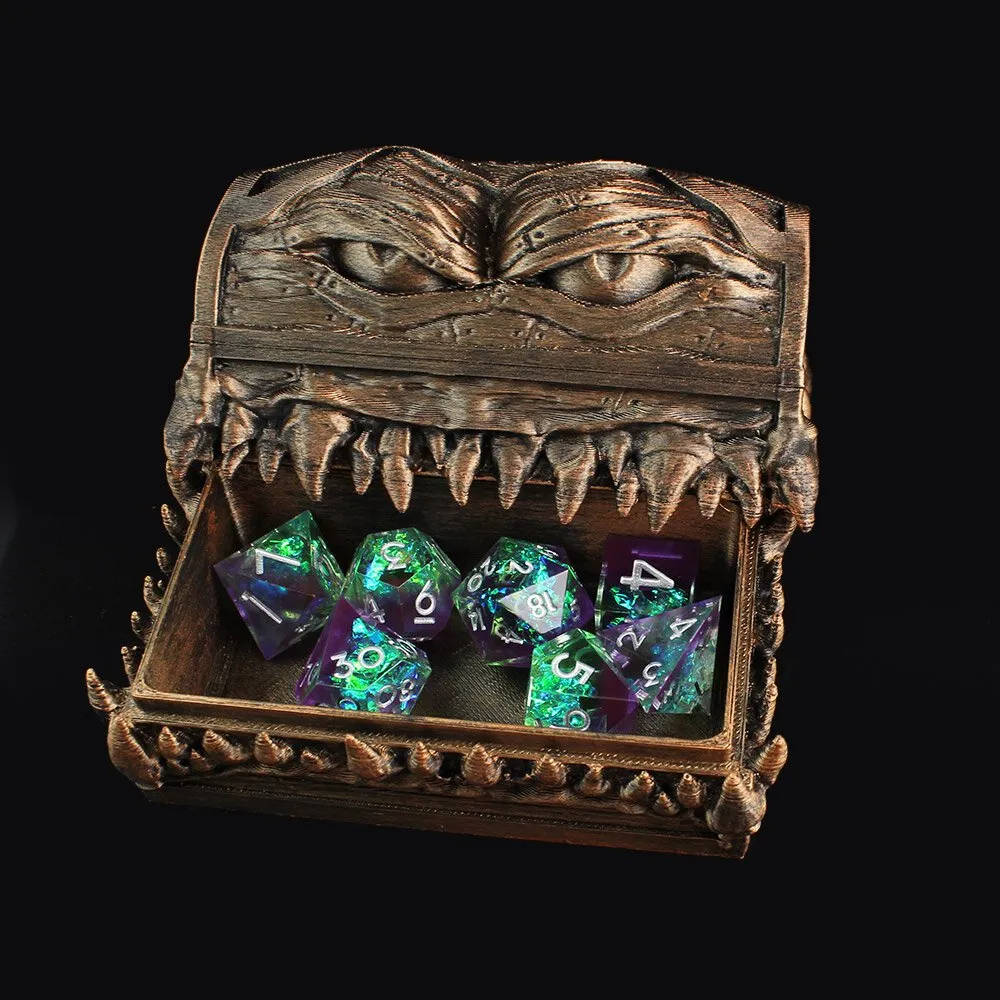 Zestaw 7 kości RPG z przezroczystej żywicy o ostrych krawędziach w pastelowych odcieniach fioletu i zieleni z folią holograficzną | Kości Żywiczne Faerie Aurora Lume Design