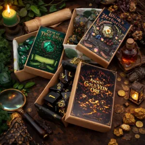 Zestaw ciężkich metalowych kości RPG Plundered Crypt Relic oksydowana miedź czaszki
