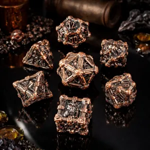 Zestaw ciężkich metalowych kości RPG Plundered Crypt Relic oksydowana miedź czaszki