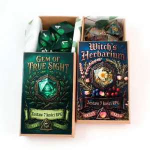 Zestaw kości RPG Witch's Herbarium z przezroczystej żywicy z suszonymi kwiatami