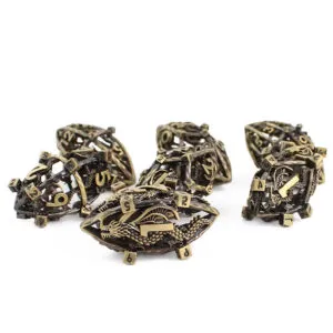Metalowe ażurowe kości RPG w kształcie smoczych jaj ze wzorem chińskiego smoka | Kości Metalowe Serpent Dragon Eggs Lume Design