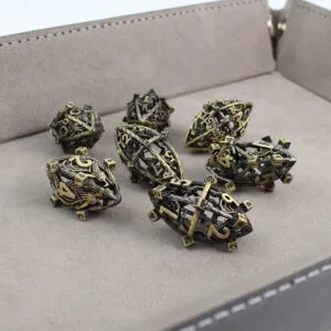 Metalowe ażurowe kości RPG w kształcie smoczych jaj ze wzorem chińskiego smoka | Kości Metalowe Serpent Dragon Eggs Lume Design
