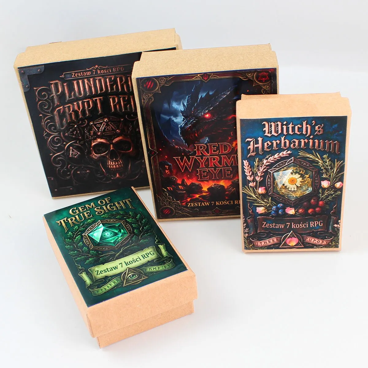 Metalowe kości RPG z rzeźbionymi wzorami celtyckich węzłów w kolorze antycznego brązu | Kości Metalowe Celtic Ancient Knots Lume Design